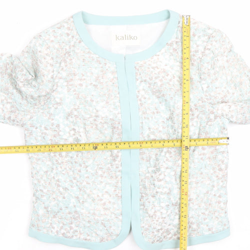 Kaliko Women's Blue Patterned Lined Long Sleeve Blazer UK 14