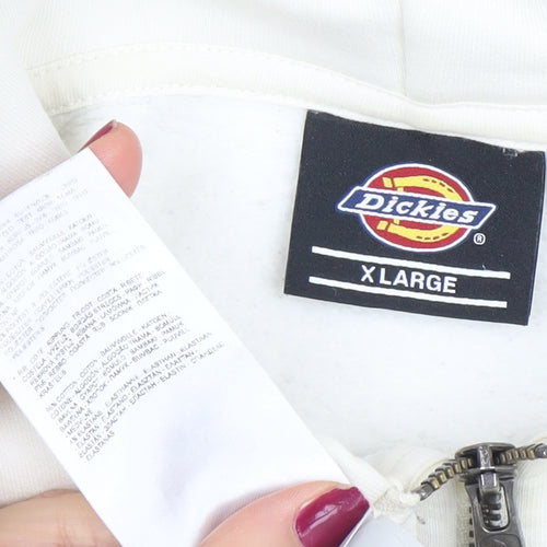 Dickies Men's Ivory Full Zip Hoodie XL Heavyweight Fleece