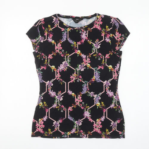 Ted Baker Women’s Black Floral Short Sleeve Jersey Top Size M