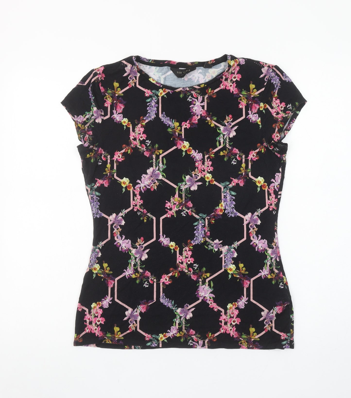 Ted Baker Women’s Black Floral Short Sleeve Jersey Top Size M