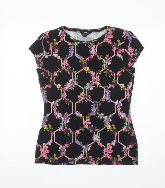 Ted Baker Women’s Black Floral Short Sleeve Jersey Top Size M