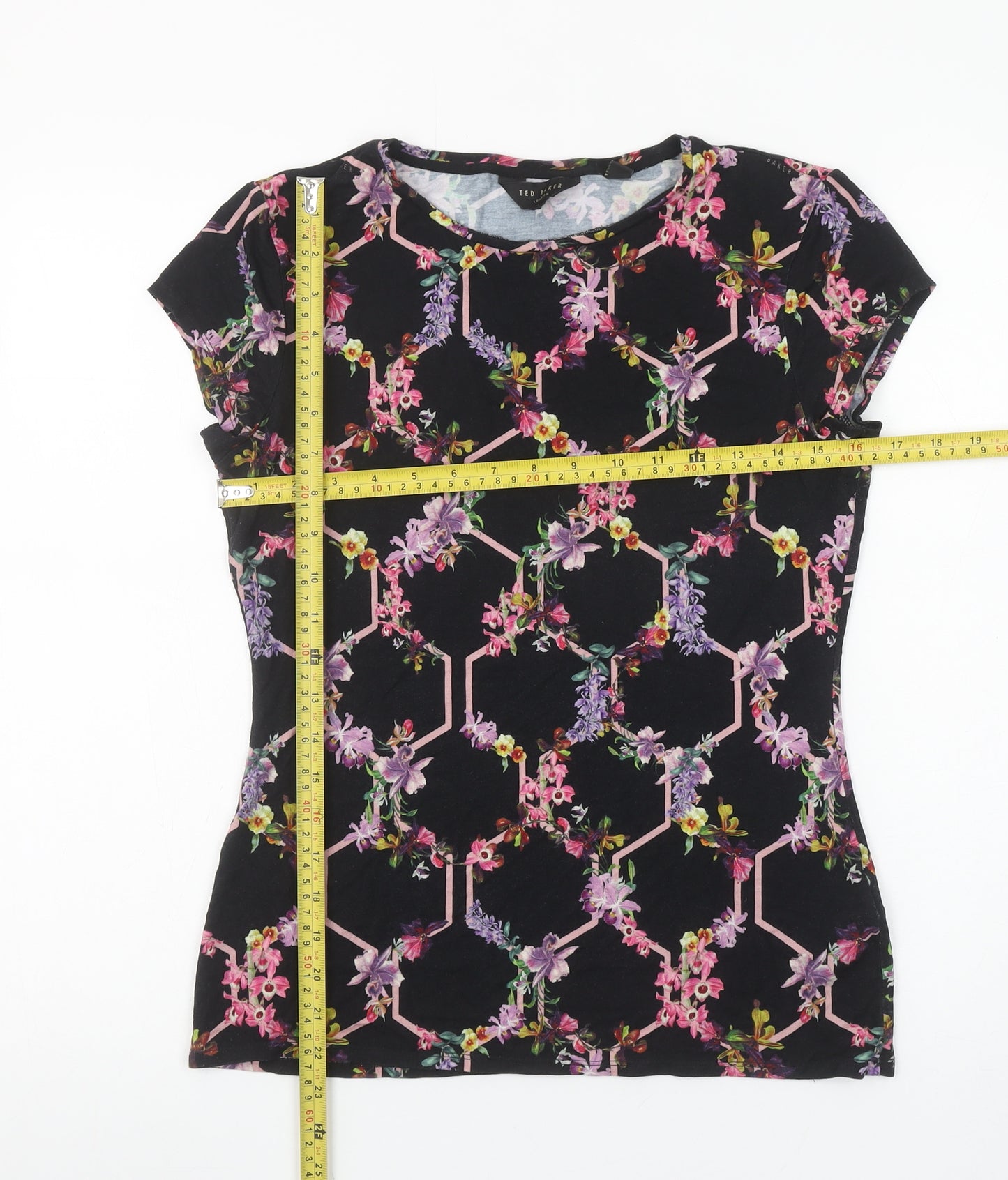 Ted Baker Women’s Black Floral Short Sleeve Jersey Top Size M