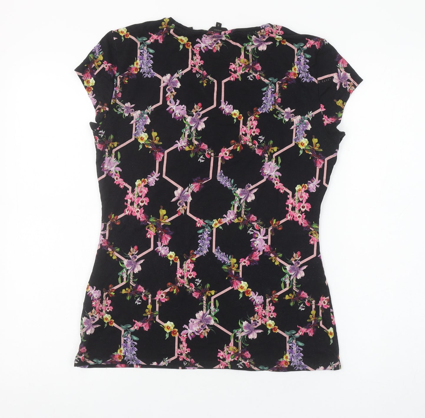 Ted Baker Women’s Black Floral Short Sleeve Jersey Top Size M