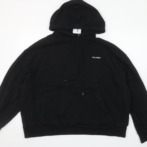 Collusion Men's Black 2XL Pullover Hoodie with Graphic Print