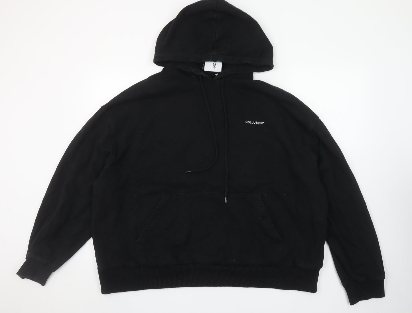 Collusion Men's Black 2XL Pullover Hoodie with Graphic Print