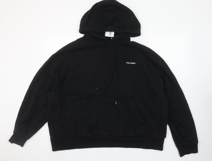 Collusion Men's Black 2XL Pullover Hoodie with Graphic Print