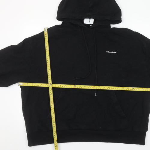 Collusion Men's Black 2XL Pullover Hoodie with Graphic Print