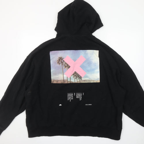 Collusion Men's Black 2XL Pullover Hoodie with Graphic Print