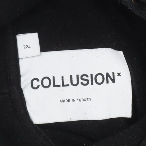 Collusion Men's Black 2XL Pullover Hoodie with Graphic Print