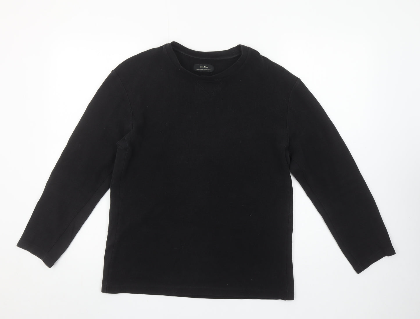 Zara Women Black Long Sleeve Cotton Basic T-Shirt M