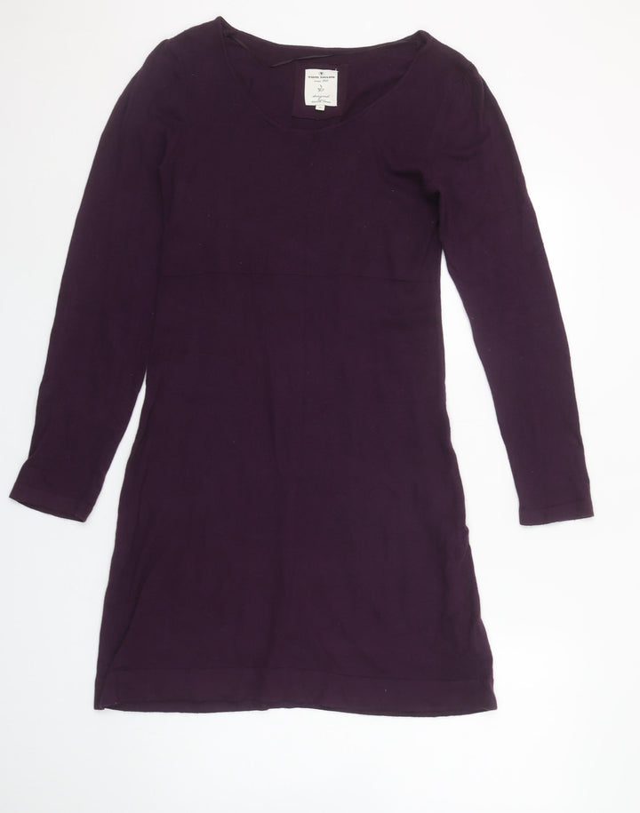Tom Tailor Women Purple Shift Dress M Long Sleeve Knit Cotton