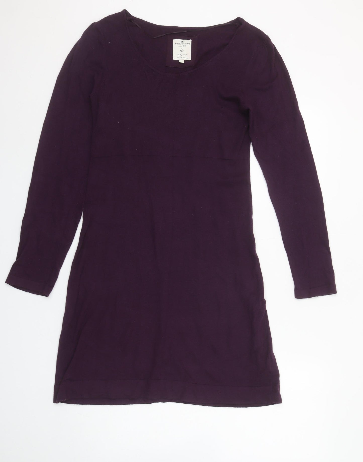 Tom Tailor Women Purple Shift Dress M Long Sleeve Knit Cotton