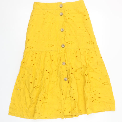 Alk Casual Women’s Yellow Cotton A-Line Midi Skirt Size 10