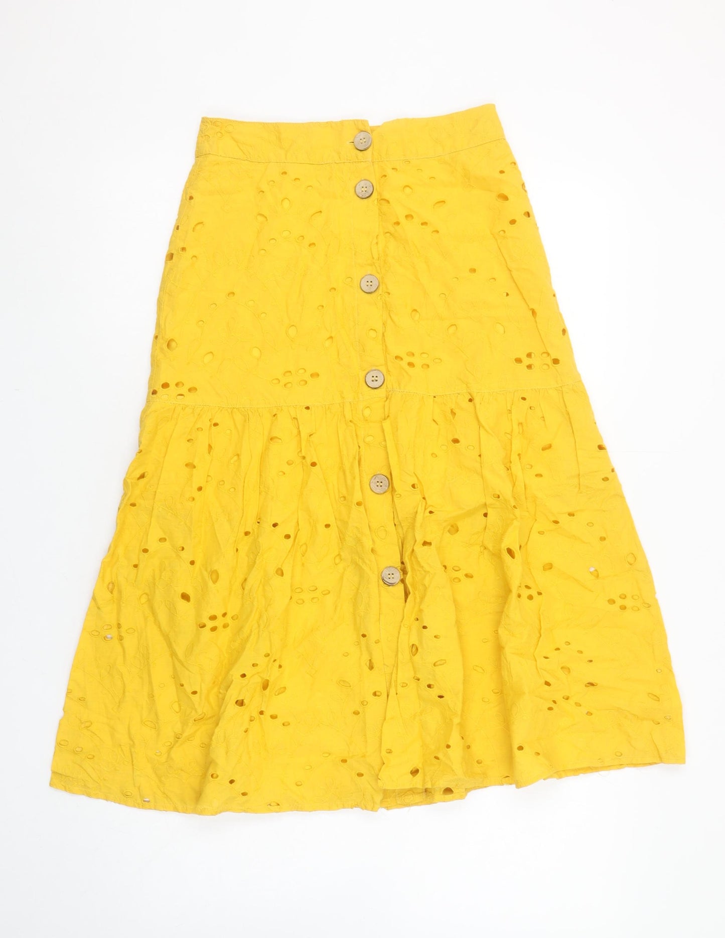 Alk Casual Women’s Yellow Cotton A-Line Midi Skirt Size 10