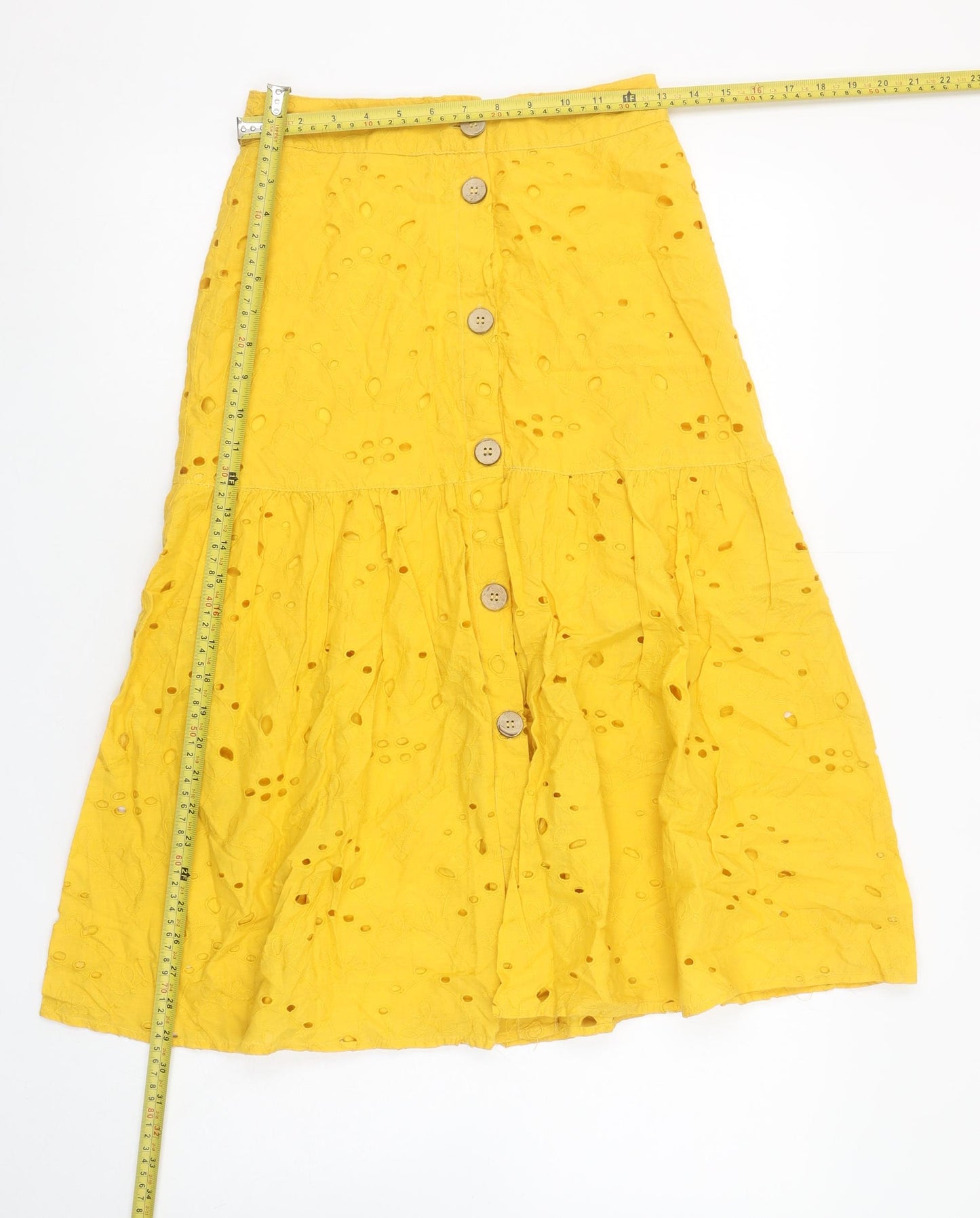 Alk Casual Women’s Yellow Cotton A-Line Midi Skirt Size 10
