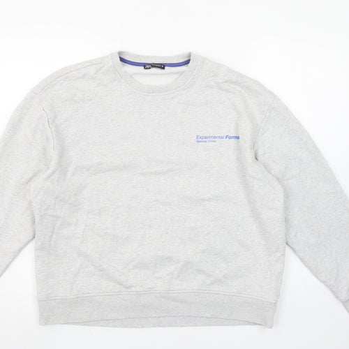 Zara Women Grey Cotton Pullover Sweatshirt M Experimental Forms Graphic