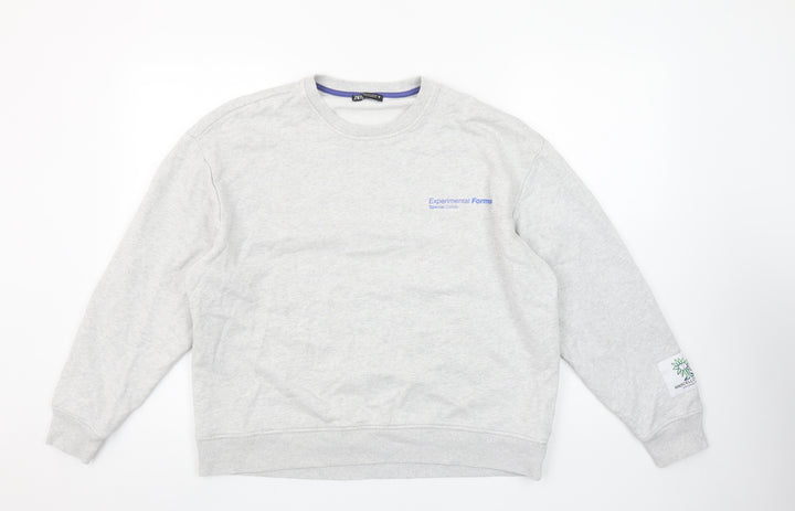 Zara Women Grey Cotton Pullover Sweatshirt M Experimental Forms Graphic