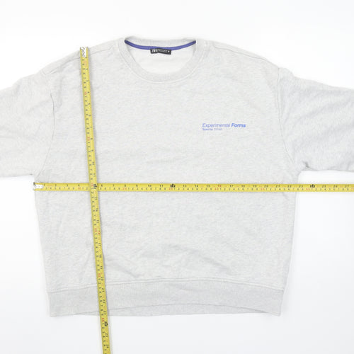 Zara Women Grey Cotton Pullover Sweatshirt M Experimental Forms Graphic