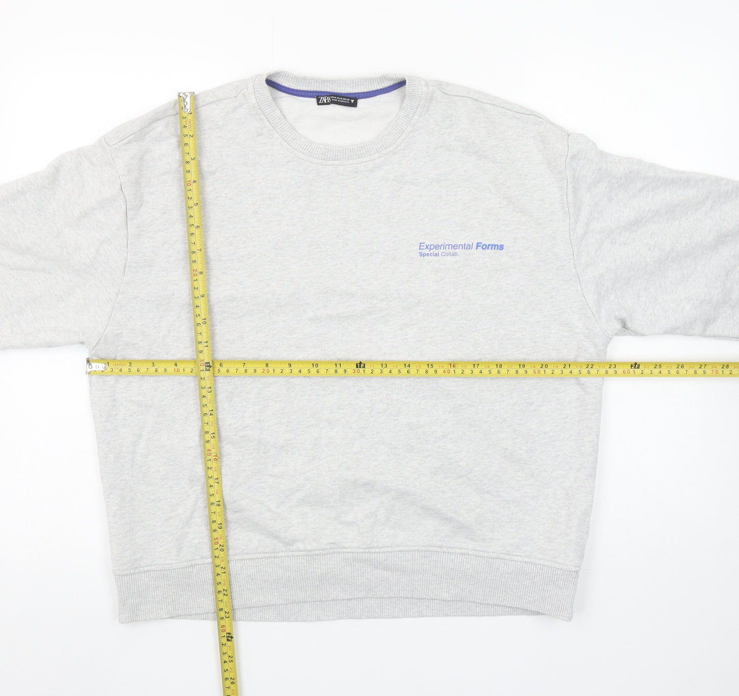 Zara Women Grey Cotton Pullover Sweatshirt M Experimental Forms Graphic