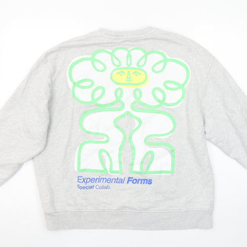 Zara Women Grey Cotton Pullover Sweatshirt M Experimental Forms Graphic