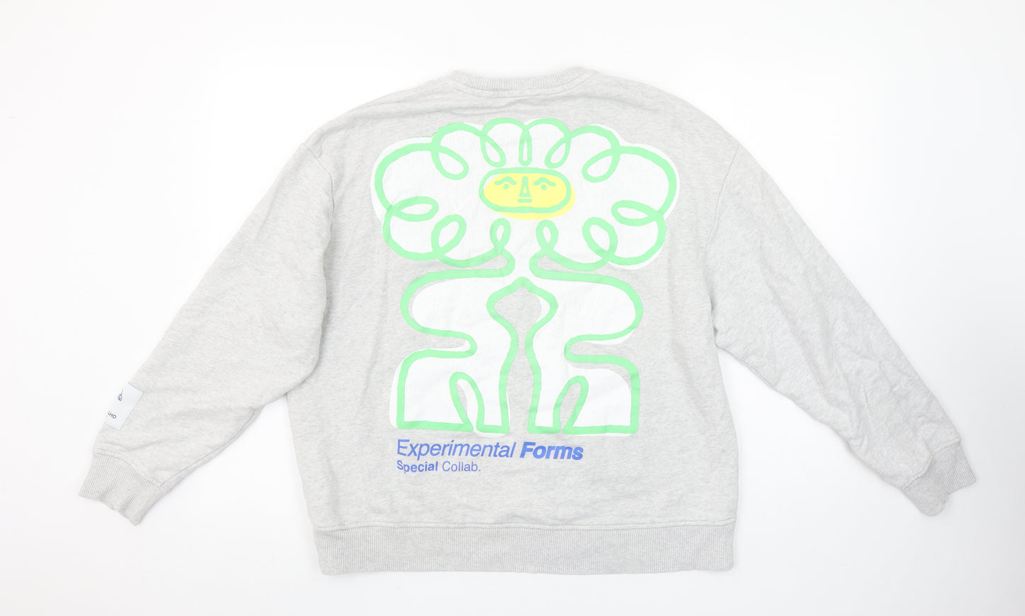 Zara Women Grey Cotton Pullover Sweatshirt M Experimental Forms Graphic