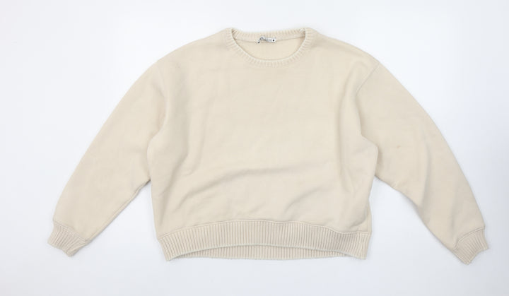 Zara Women Beige Cotton Blend Pullover Sweatshirt Size S