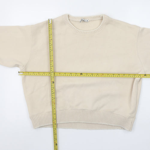 Zara Women Beige Cotton Blend Pullover Sweatshirt Size S