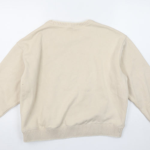 Zara Women Beige Cotton Blend Pullover Sweatshirt Size S