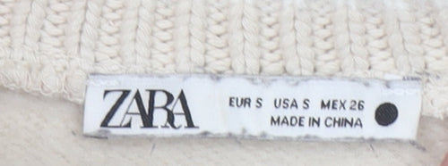 Zara Women Beige Cotton Blend Pullover Sweatshirt Size S