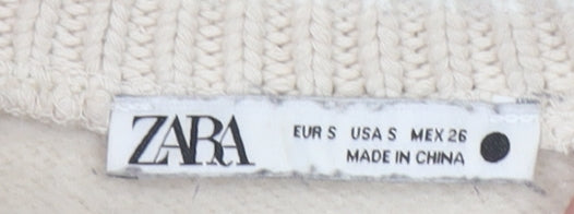 Zara Women Beige Cotton Blend Pullover Sweatshirt Size S