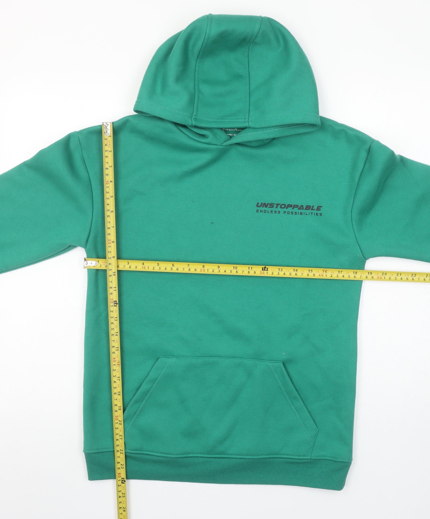 Primark Cares Boys Green Pullover Hoodie 12-13 Years 158cm Cotton Blend