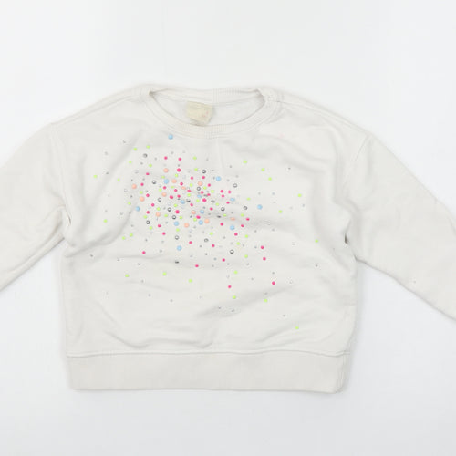 Zara Girls White Beaded Pullover Sweatshirt 5 Years Long Sleeve