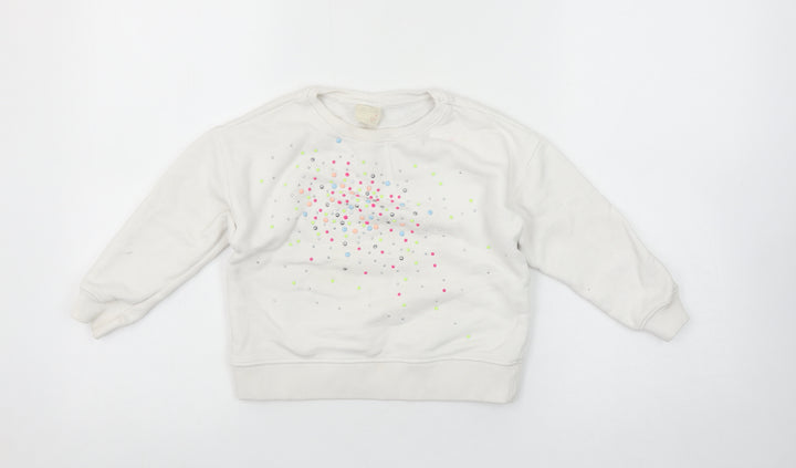 Zara Girls White Beaded Pullover Sweatshirt 5 Years Long Sleeve