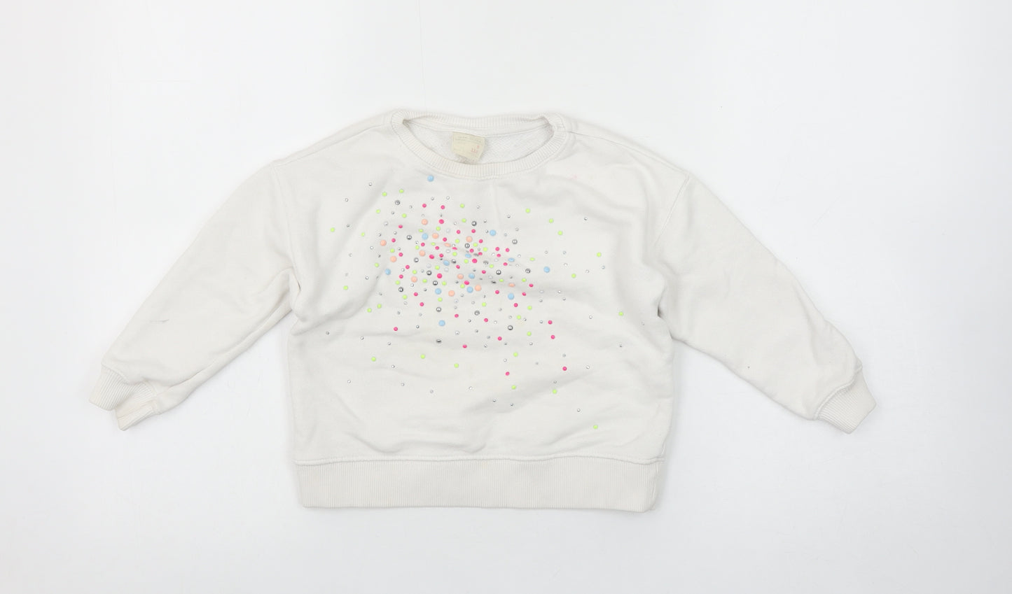 Zara Girls White Beaded Pullover Sweatshirt 5 Years Long Sleeve