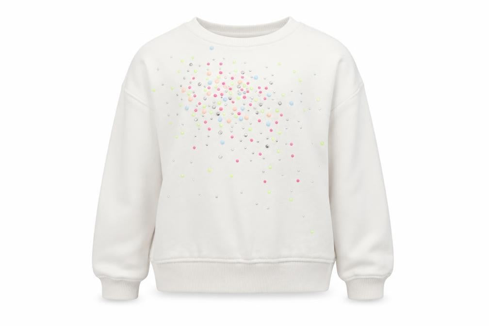 Front view of Zara girls’ white beaded pullover sweatshirt 5 years long sleeve