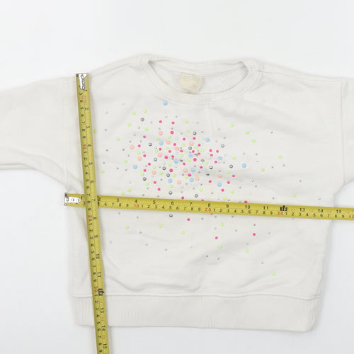 Zara Girls White Beaded Pullover Sweatshirt 5 Years Long Sleeve