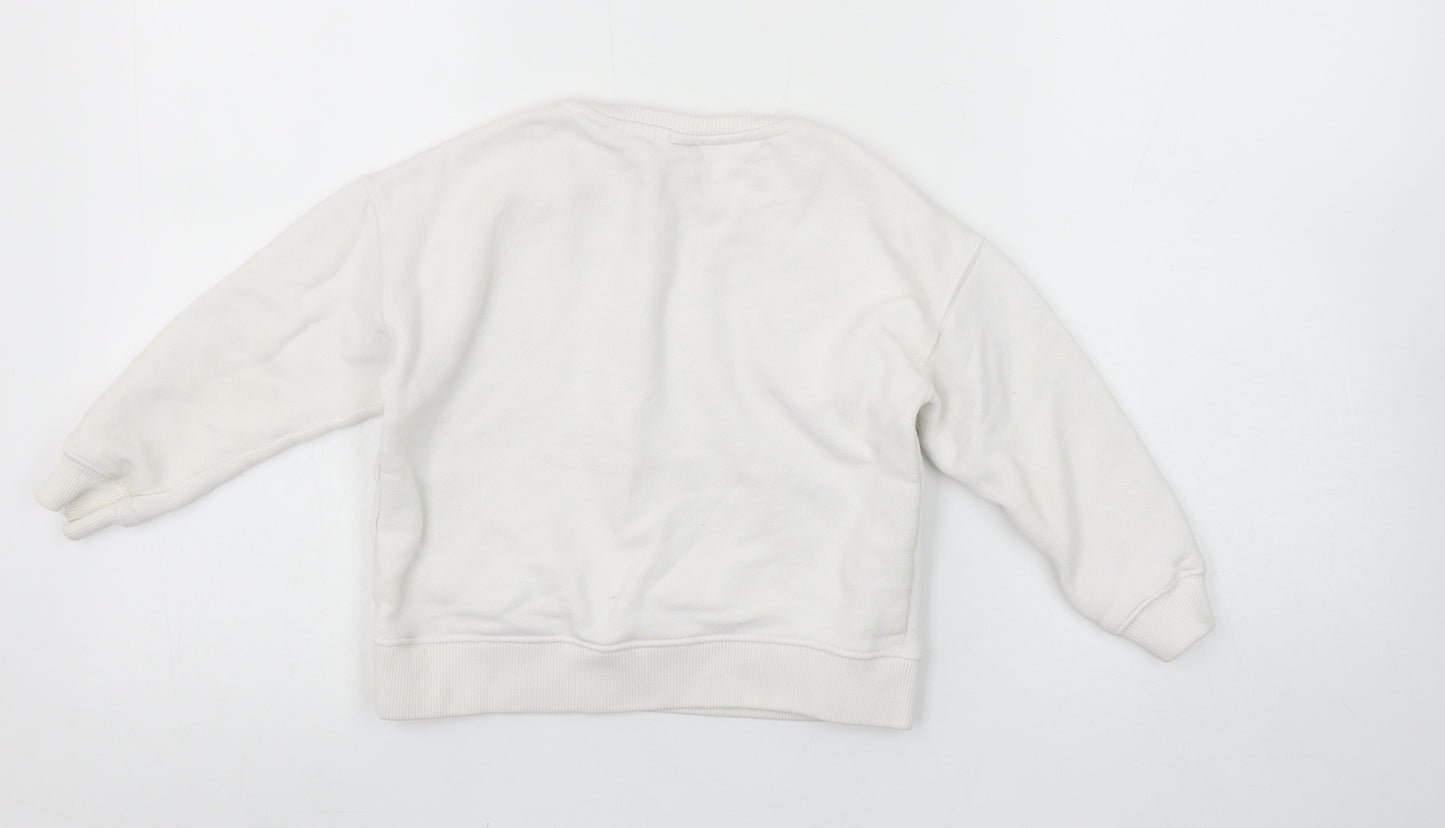 Zara Girls White Beaded Pullover Sweatshirt 5 Years Long Sleeve