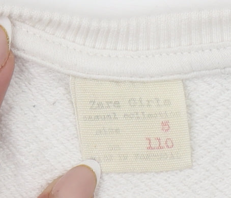 Zara Girls White Beaded Pullover Sweatshirt 5 Years Long Sleeve