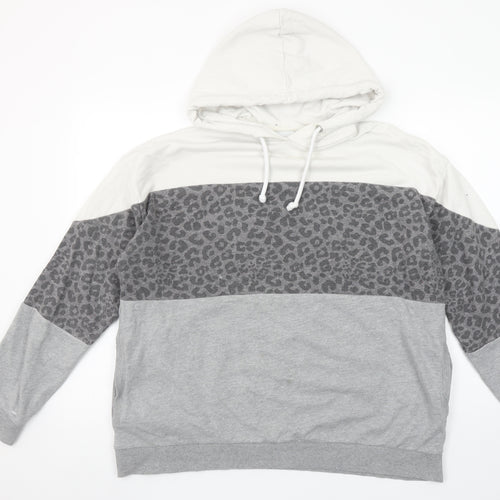Next Women’s Grey Leopard Print Hoodie UK 16 Pullover Cotton Blend