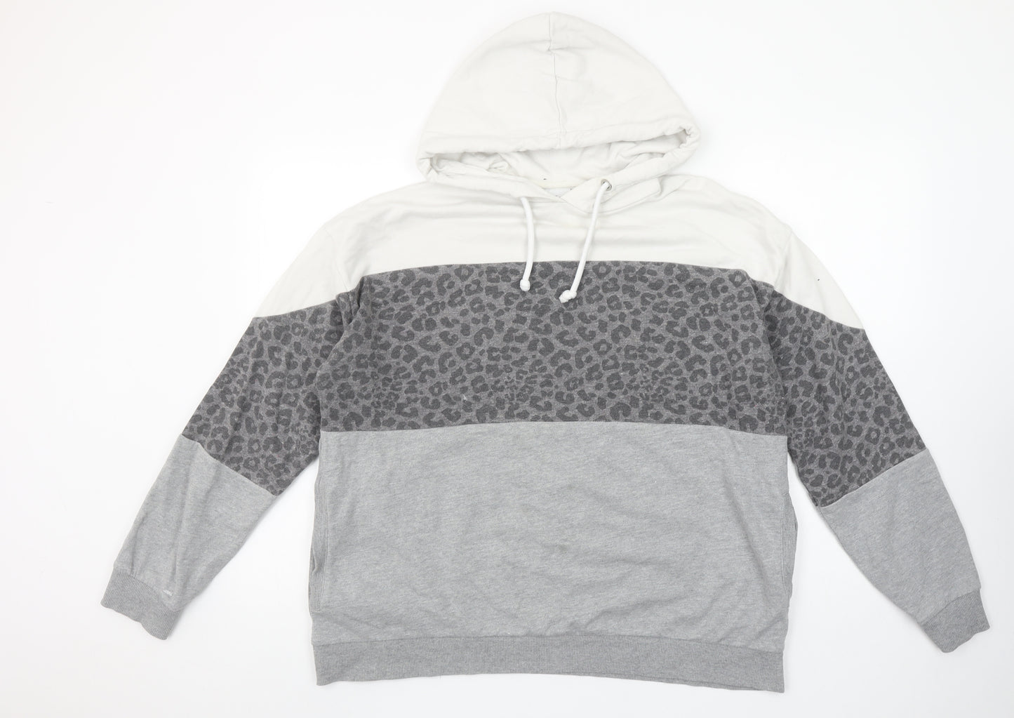 Next Women’s Grey Leopard Print Hoodie UK 16 Pullover Cotton Blend