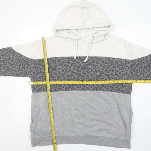 Next Women’s Grey Leopard Print Hoodie UK 16 Pullover Cotton Blend