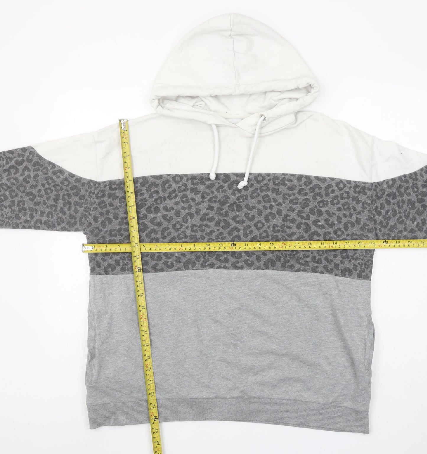 Next Women’s Grey Leopard Print Hoodie UK 16 Pullover Cotton Blend