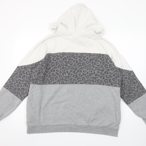 Next Women’s Grey Leopard Print Hoodie UK 16 Pullover Cotton Blend