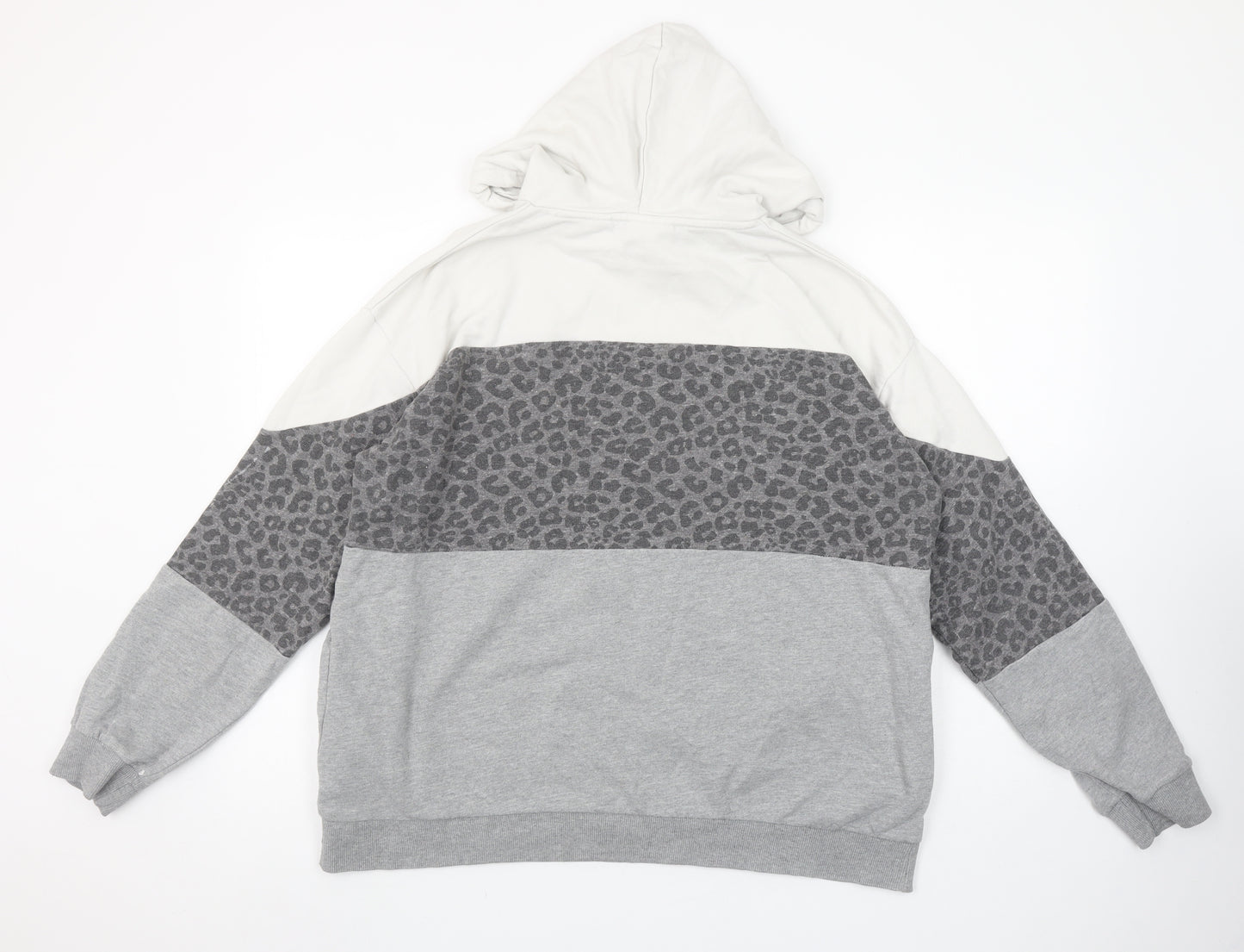 Next Women’s Grey Leopard Print Hoodie UK 16 Pullover Cotton Blend