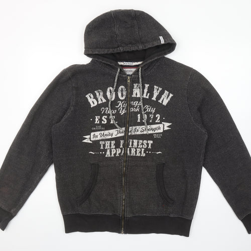 Brave Soul Men's Black Full Zip Hoodie M Graphic Brooklyn Print