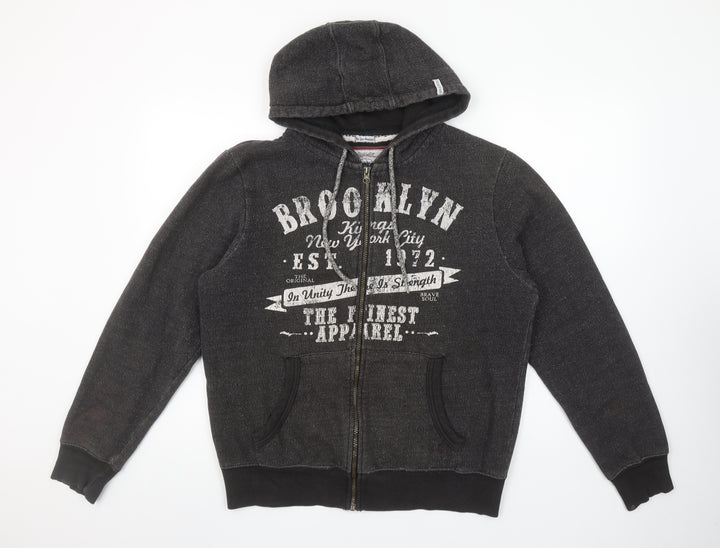 Brave Soul Men's Black Full Zip Hoodie M Graphic Brooklyn Print