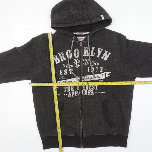 Brave Soul Men's Black Full Zip Hoodie M Graphic Brooklyn Print