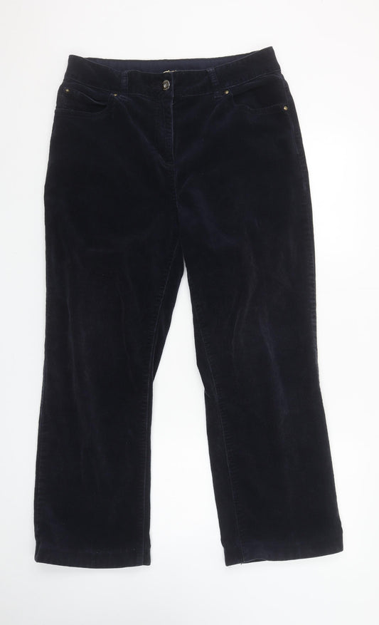 Dash Womens Blue Size 14 Velvet Straight Leg Stretch Trousers