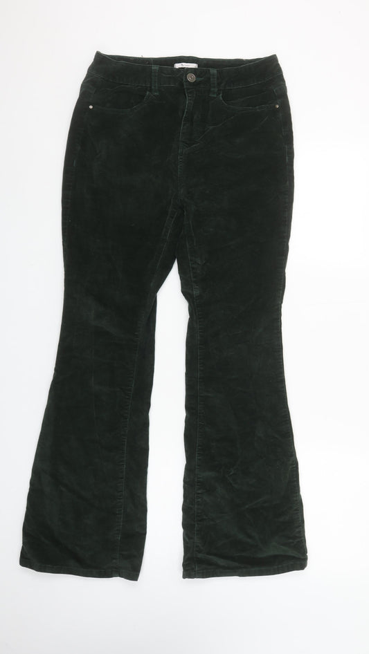 Tu Woman Black Corduroy Flared Trousers Size 10 Cotton Blend