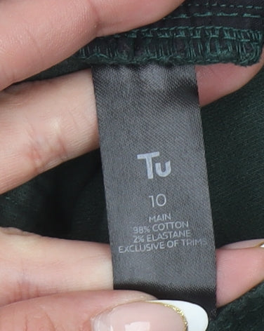 Tu Woman Black Corduroy Flared Trousers Size 10 Cotton Blend